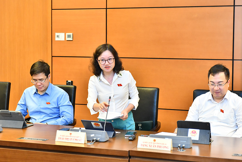 Đại biểu Quốc hội tỉnh Nghệ An Thái Thị An Chung phát biểu thảo luận tại tổ.