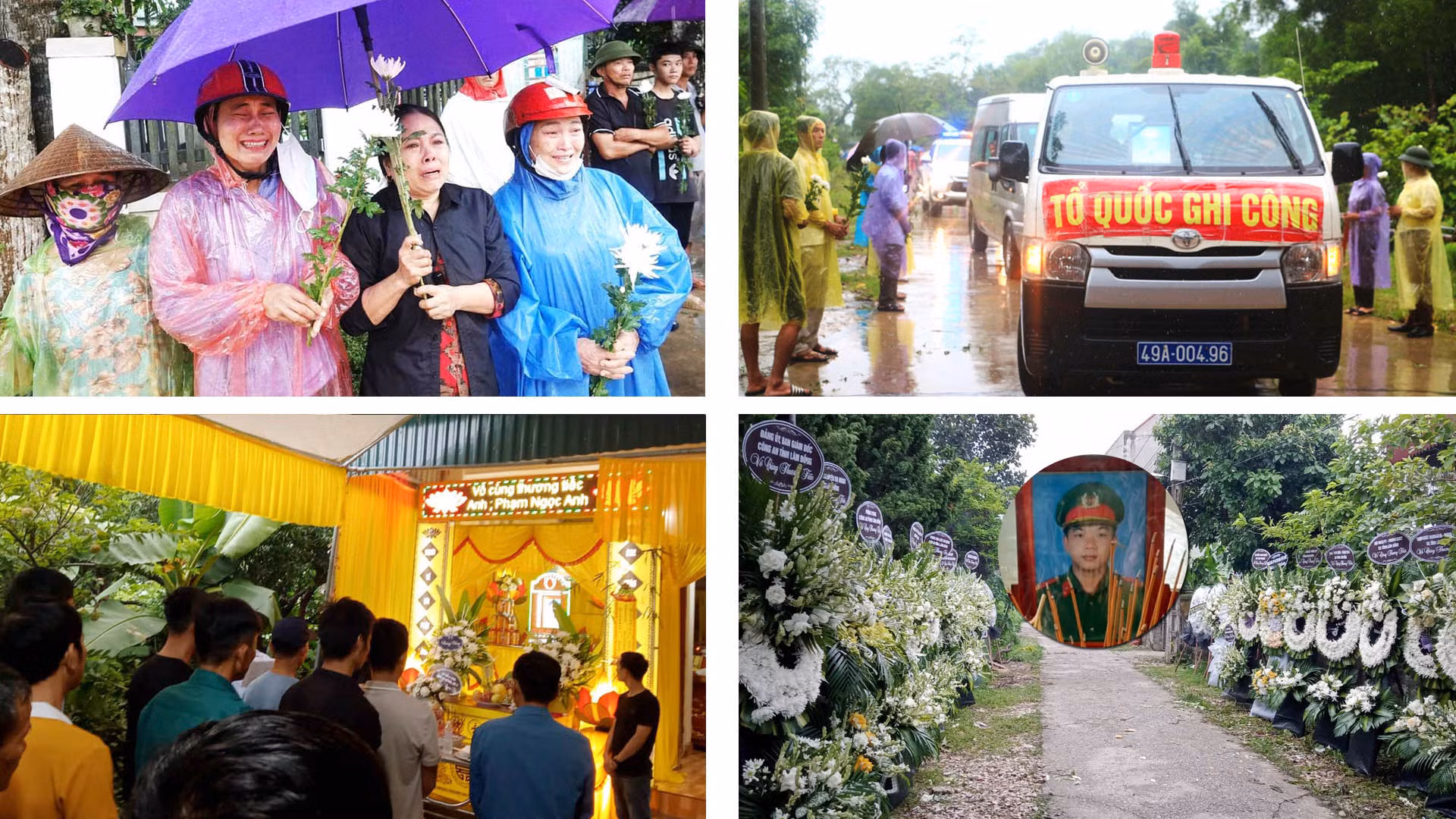 Đưa linh cữu Liệt sĩ, Đại úy Lê Ánh Sáng Lâm Đồng về quê nhà (ảnh trên) và dòng người đến viếng anh Phạm Ngọc Anh tại quê nhà Thanh Hóa.