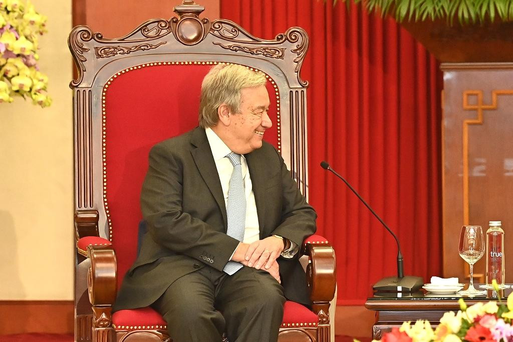 Tổng Thư ký Liên hợp quốc Antonio Guterres phát biểu tại buổi tiếp.