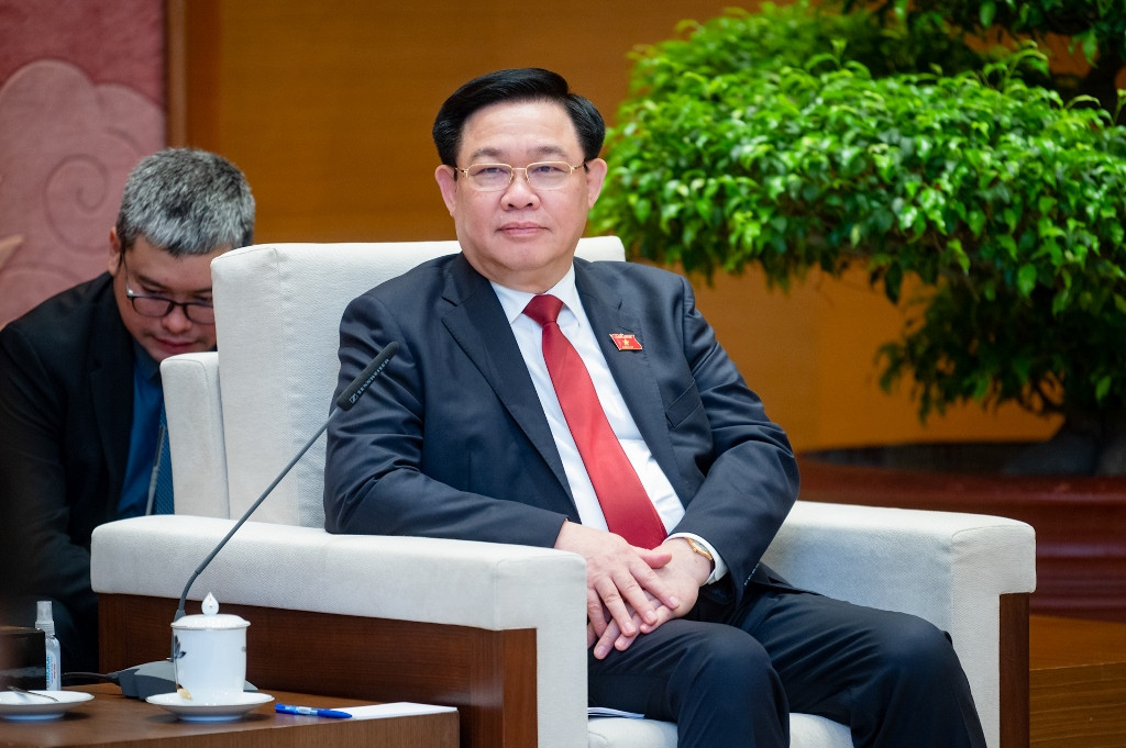 Chủ tịch Quốc hội Vương Đình Huệ phát biểu tại buổi tiếp.