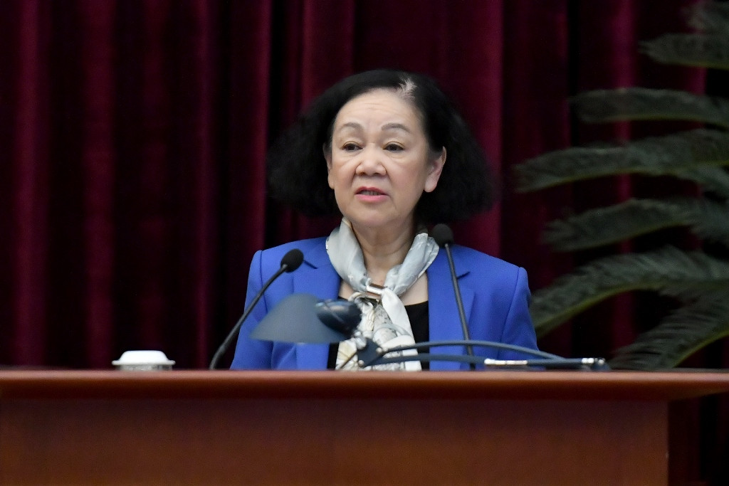 Đồng chí Trương Thị Mai, Ủy viên Bộ Chính trị, Thường trực Ban Bí thư, Trưởng Ban Tổ chức Trung ương phát biểu chỉ đạo hội nghị.