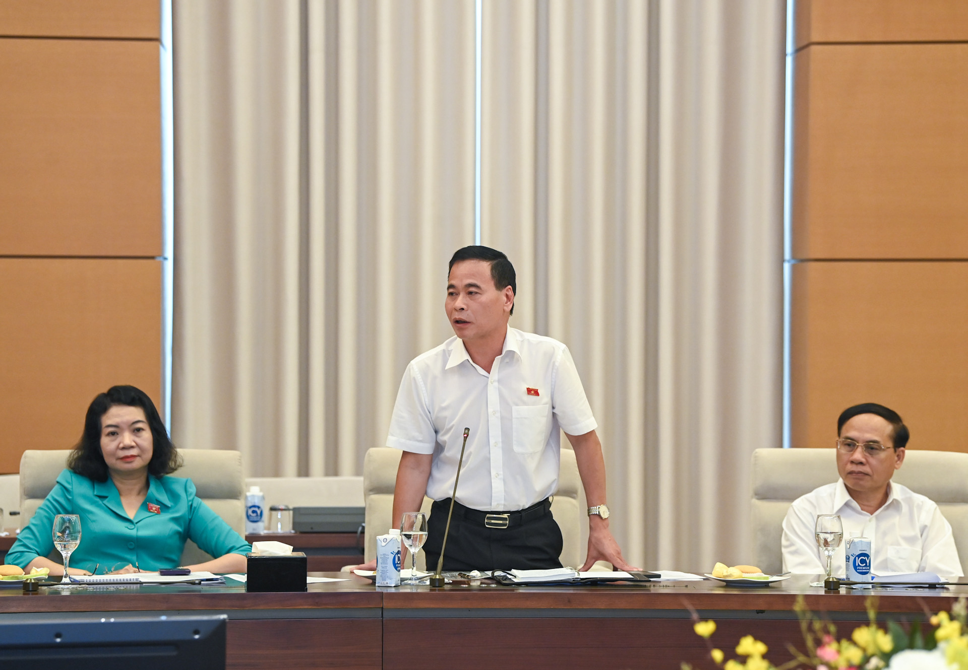 Phó Chủ nhiệm Ủy ban Tư pháp Nguyễn Mạnh Cường phát biểu tại buổi làm việc.