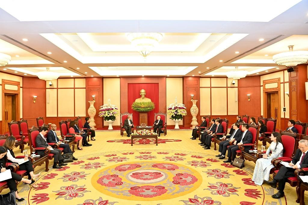 Quang cảnh buổi tiếp Tổng Thư ký Liên hợp quốc Antonio Guterres tại Trụ sở Trung ương Đảng.