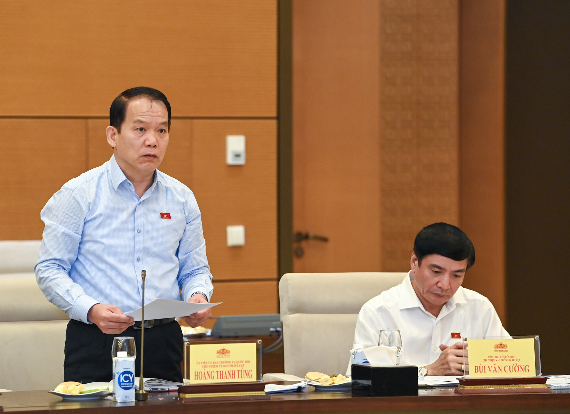 Chủ nhiệm Ủy ban Pháp luật Hoàng Thanh Tùng trình bày báo cáo.