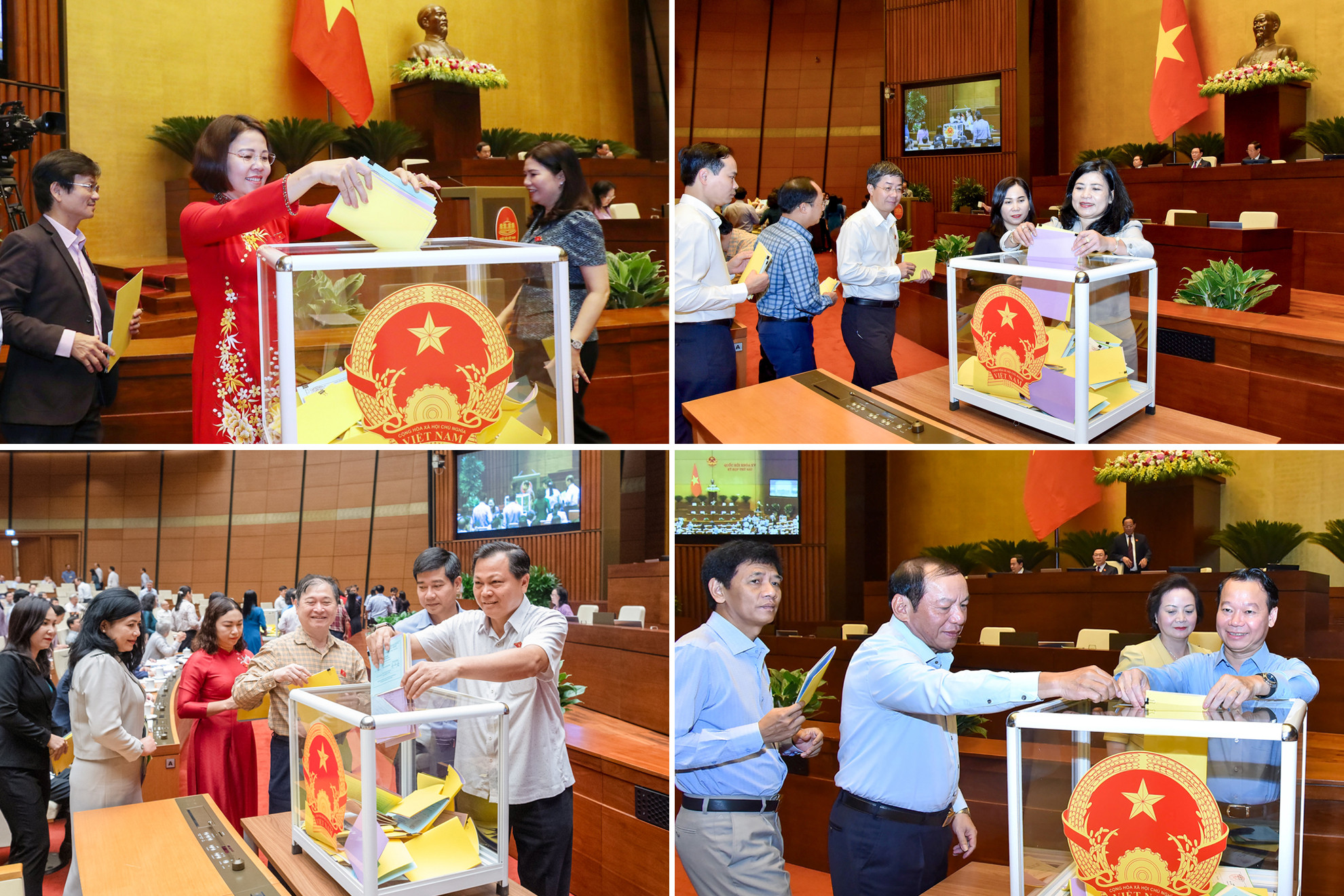 Các đại biểu Quốc hội bỏ phiếu kín đánh giá tín nhiệm 44 chức danh do Quốc hội bầu, phê chuẩn. Các đại biểu Quốc hội bỏ phiếu kín đánh giá tín nhiệm 44 chức danh do Quốc hội bầu, phê chuẩn.