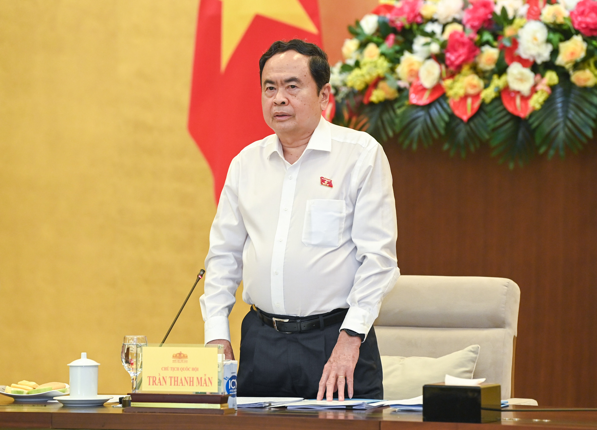 Chủ tịch Quốc hội Trần Thanh Mẫn phát biểu mở đầu, gợi mở các nội dung thảo luận tại buổi làm việc.