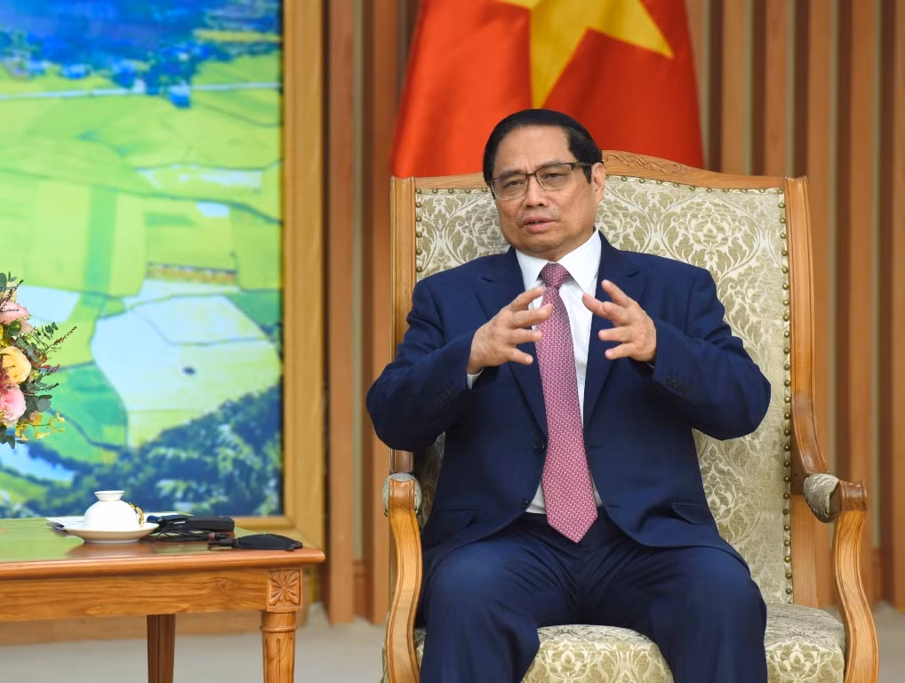 Thủ tướng Phạm Minh Chính phát biểu tại buổi tiếp Tổng Giám đốc Tổ chức Lao động Quốc tế (ILO) Gilbert F. Houngbo.