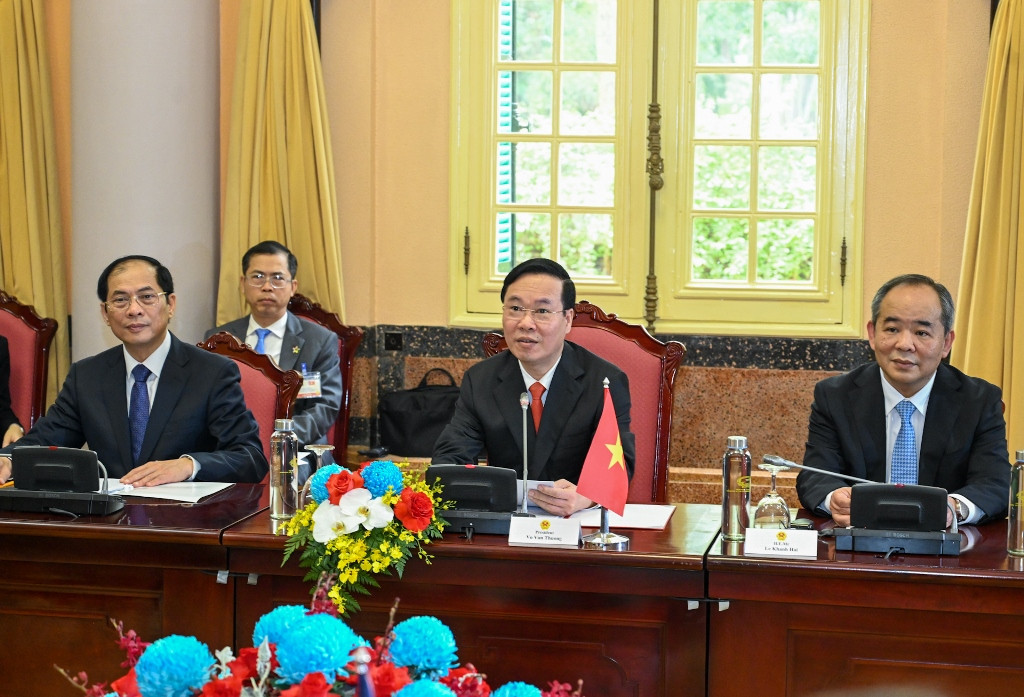 Chủ tịch nước Võ Văn Thưởng phát biểu tại buổi hội đàm.