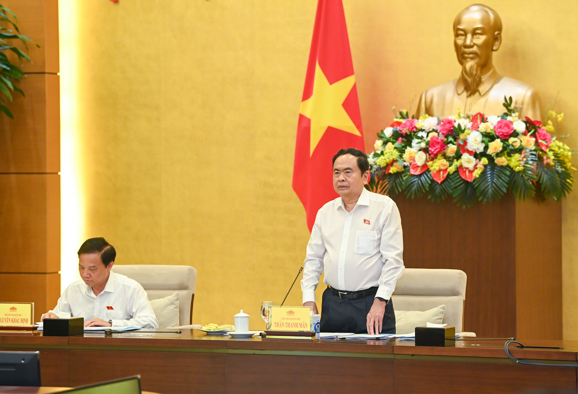 Chủ tịch Quốc hội Trần Thanh Mẫn phát biểu tại buổi làm việc.