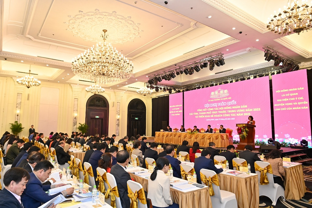 Quang cảnh hội nghị toàn quốc tổng kết công tác Hội đồng nhân dân các tỉnh, thành phố trực thuộc Trung ương năm 2022 và triển khai kế hoạch công tác năm 2023. Quang cảnh hội nghị toàn quốc tổng kết công tác Hội đồng nhân dân các tỉnh, thành phố trực thuộc Trung ương năm 2022 và triển khai kế hoạch công tác năm 2023.
