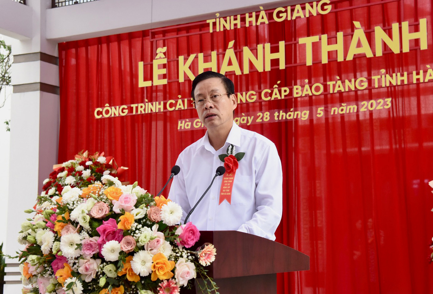 Đại diện lãnh đạo tỉnh Hà Giang phát biểu tại Lễ khánh công trình Bảo tàng tỉnh Hà Giang.