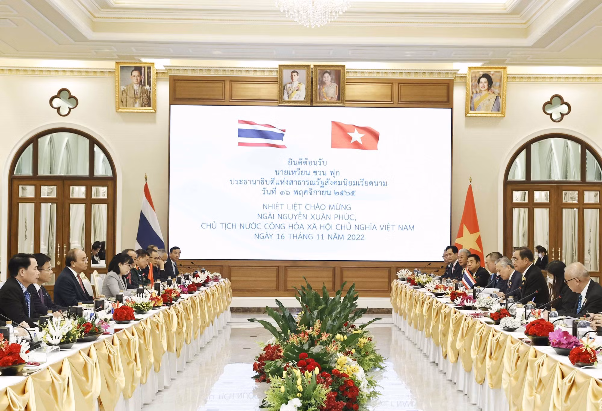 Chủ tịch nước Nguyễn Xuân Phúc và Thủ tướng Vương quốc Thái Lan Prayut Chan-o-cha hội đàm. (Ảnh: Thống Nhất/TTXVN)