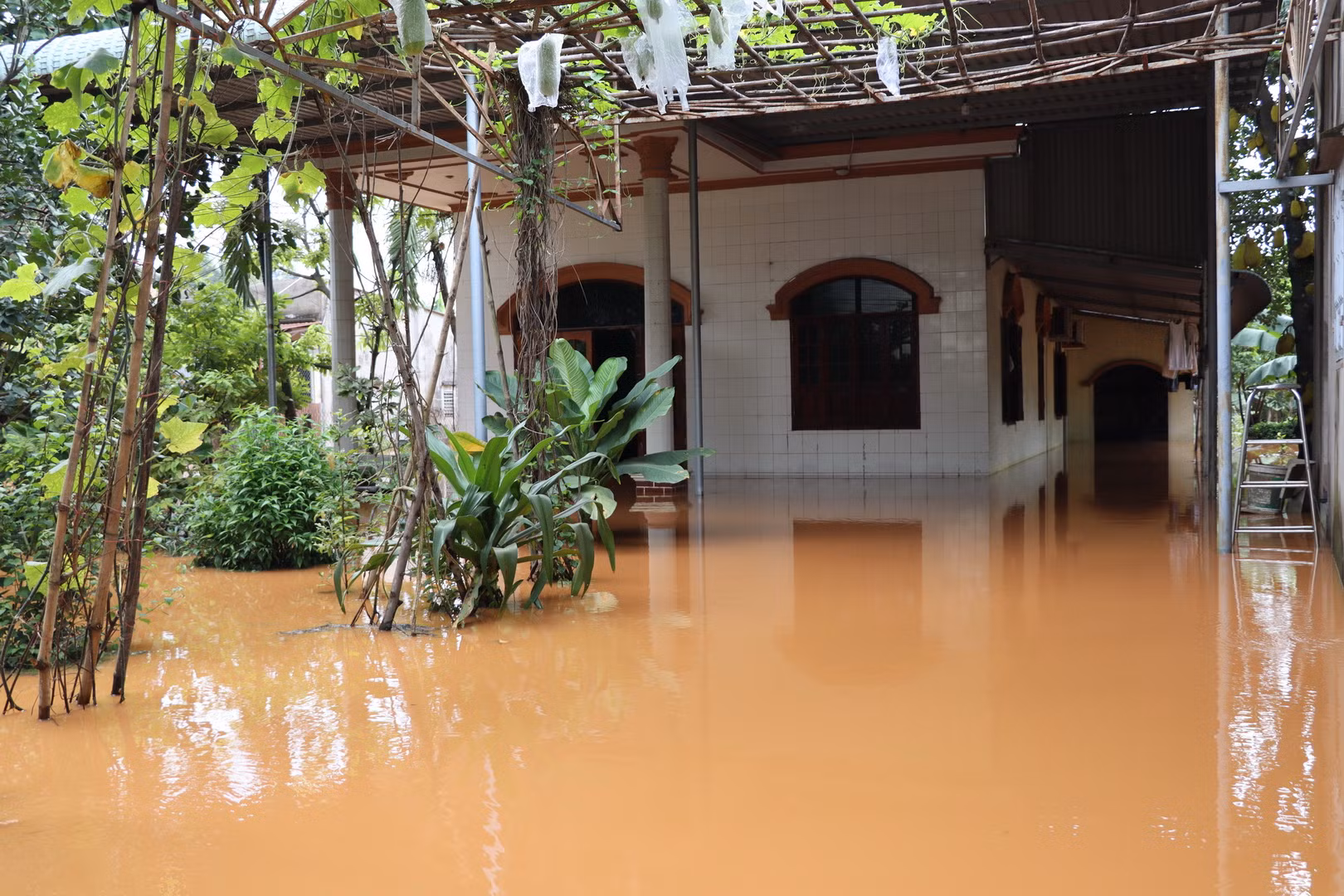 Một ngôi nhà bị ngập sâu ở phường Phước Tân.