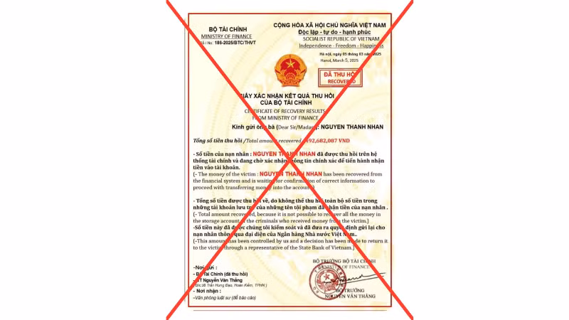 Văn bản của Bộ Tài chính bị làm giả. 