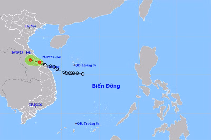 Vị trí và hướng di chuyển của áp thấp nhiệt đới. (Nguồn: nchmf.gov.vn)