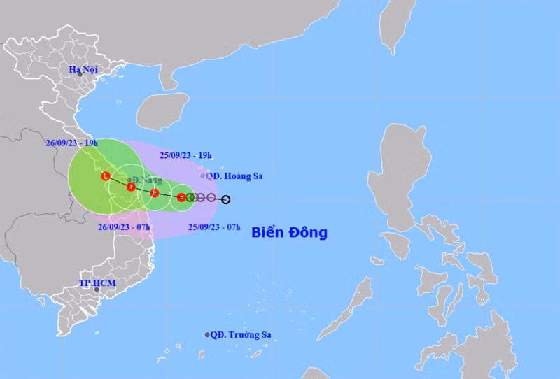 Vị trí và hướng di chuyển của áp thấp nhiệt đới. (Nguồn: nchmf.gov.vn)