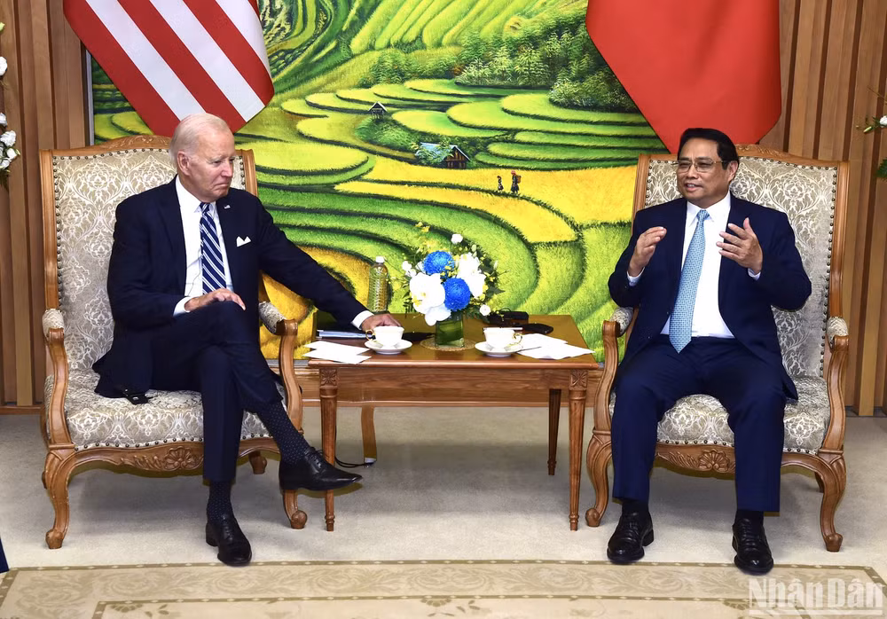 Thủ tướng Phạm Minh Chính và Tổng thống Hoa Kỳ Joe Biden tại buổi hội kiến.