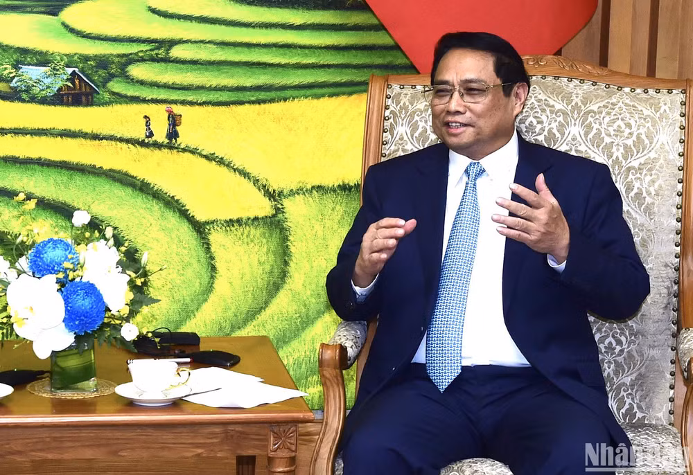 Thủ tướng Phạm Minh Chính phát biểu tại buổi hội kiến với Tổng thống Hoa Kỳ Joe Biden.