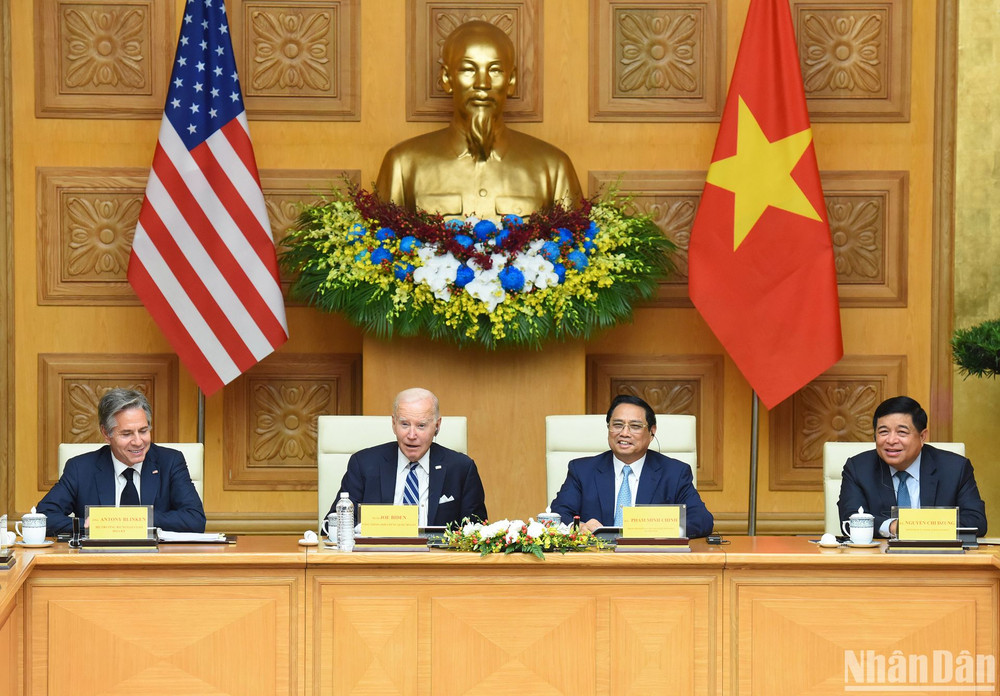 Thủ tướng Phạm Minh Chính và Tổng thống Hoa Kỳ Joe Biden dự Hội nghị cấp cao Việt Nam-Hoa Kỳ về Đầu tư và đổi mới sáng tạo.