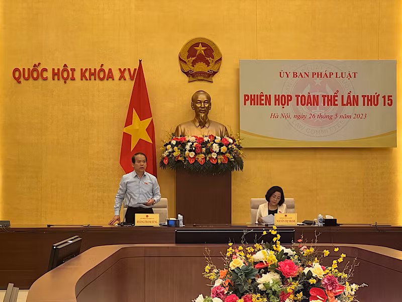 Chủ nhiệm Ủy ban Pháp luật Hoàng Thanh Tùng phát biểu tại phiên họp.