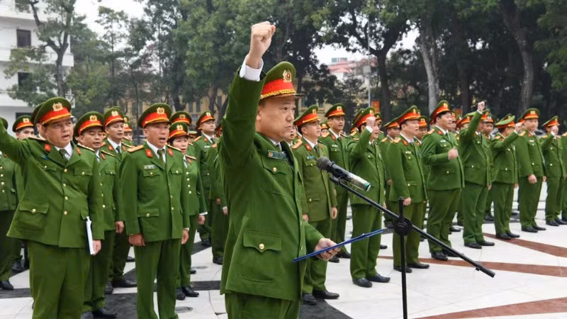 Lực lượng Cảnh sát điều tra tội phạm về ma túy tuyên thệ, thề đấu tranh không khoan nhượng với tội phạm ma túy.