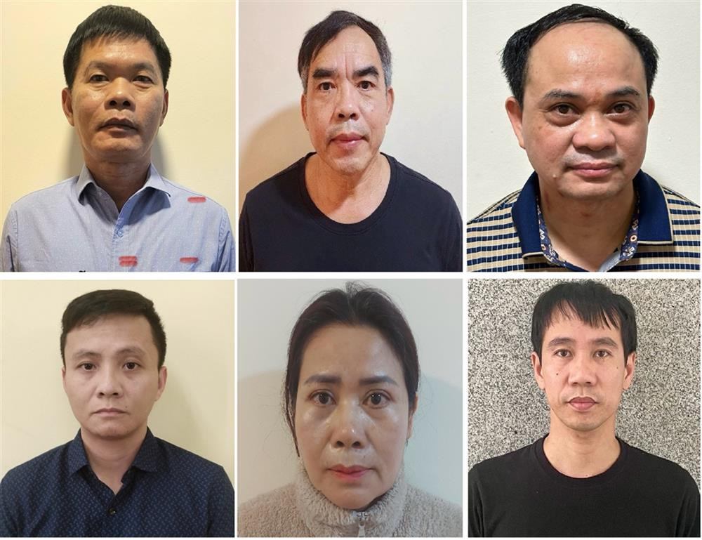  Các bị can: Nguyễn Văn Khước, Chu Quốc Hải, Hoàng Văn Nhiệm, Cao Đại Nghĩa, Đinh Thị Thu Hương, Nguyễn Ngọc Huy (theo thứ tự từ trái sang phải, từ trên xuống dưới).