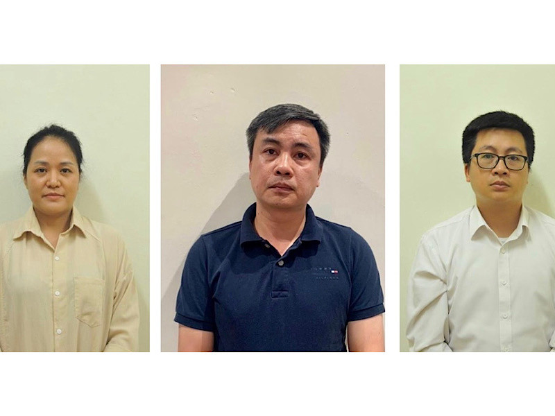 Các bị can ( từ trái qua: Phan Thị Thu Thủy, Trần Tuấn Vinh, Trần Vinh Quang).