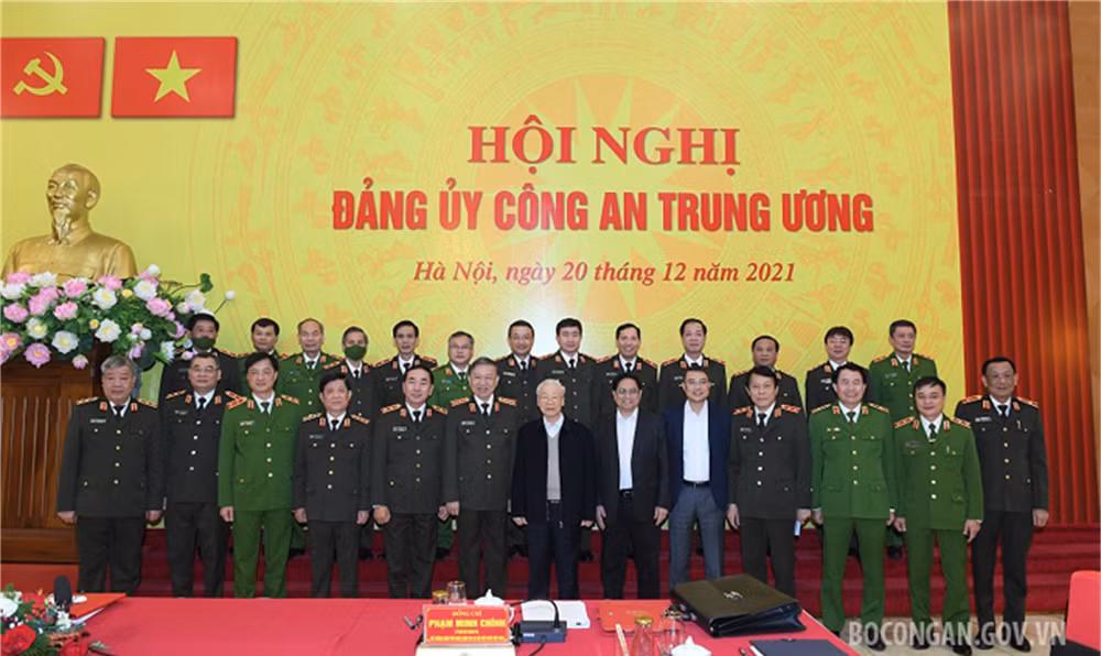 Tổng Bí thư Nguyễn Phú Trọng đến dự và phát biểu tại Hội nghị Đảng ủy Công an Trung ương ngày 20/12/2021.
