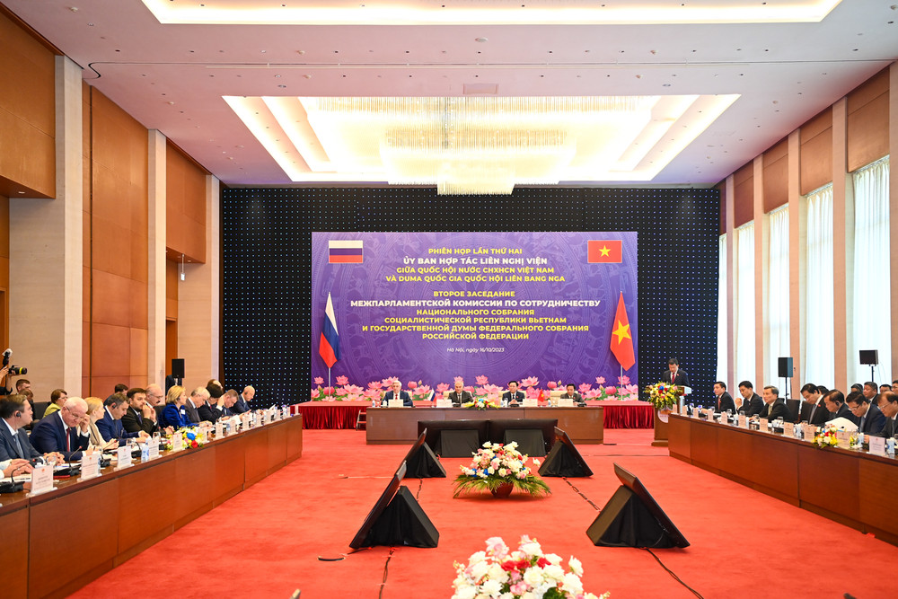 Quang cảnh Phiên họp lần thứ hai của Ủy ban hợp tác liên nghị viện giữa Quốc hội Việt Nam và Duma Quốc gia Quốc hội Liên bang Nga. (Ảnh: Duy Linh)