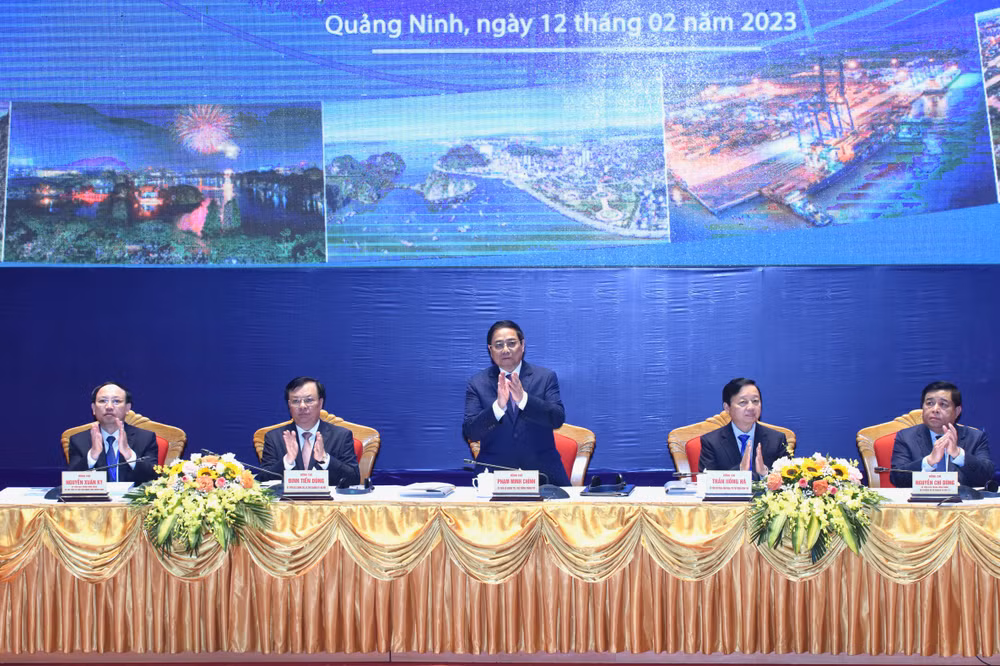 Thủ tướng Phạm Minh Chính chủ trì Hội nghị triển khai Chương trình hành động của Chính phủ về phát triển vùng đồng bằng sông Hồng. (Ảnh: Trần Hải)