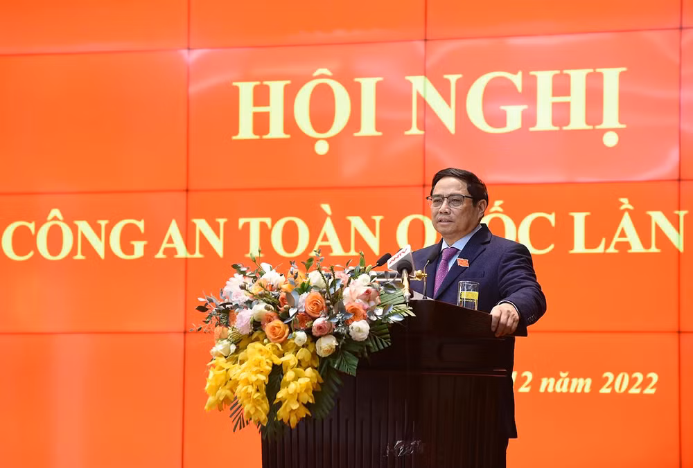 Thủ tướng Phạm Minh Chính phát biểu chỉ đạo Hội nghị Công an toàn quốc.