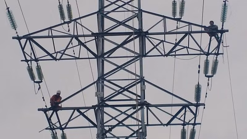 Đơn vị thi công đang thực hiện công việc trên lưới điện.