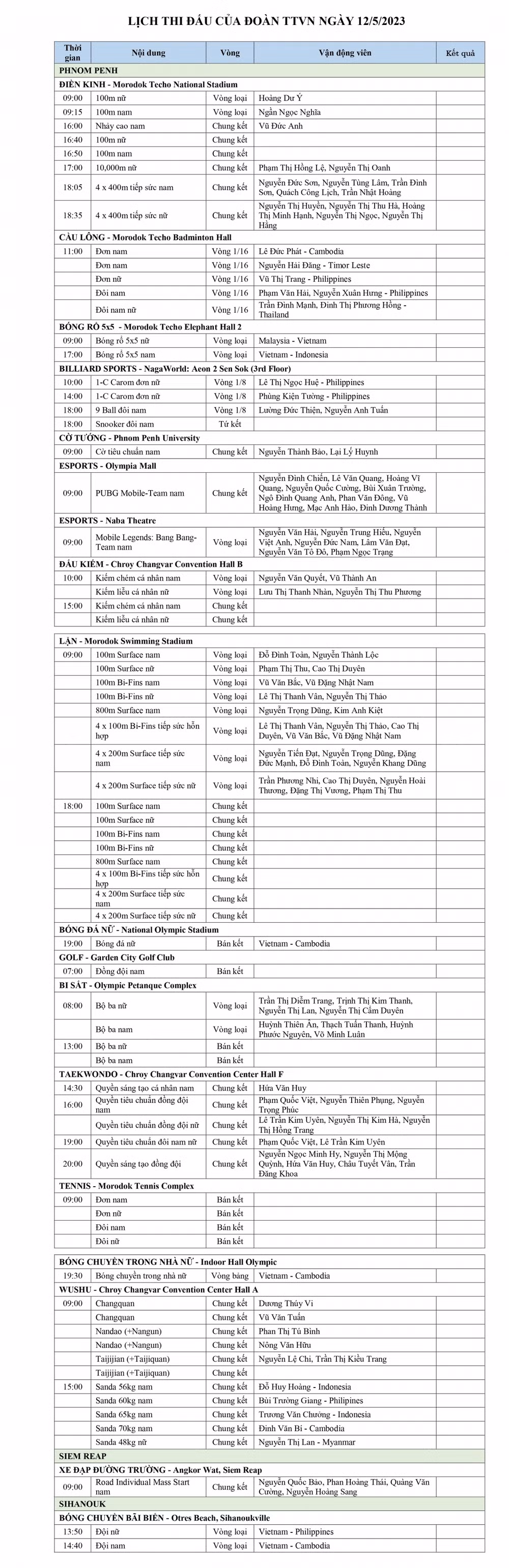 (Lịch thi đấu có thể thay đổi theo quyết định của ban tổ chức)