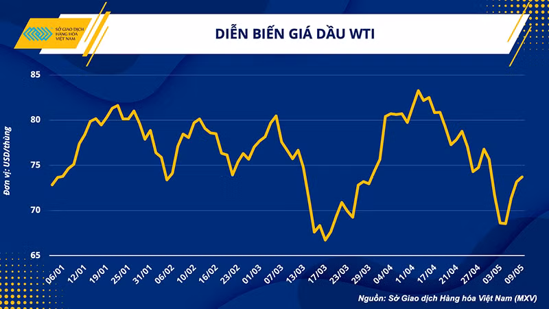 Diễn biến giá dầu WTI từ đầu năm 2023 tới nay.