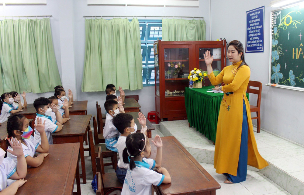 Giờ học tại Trường tiểu học Lê Quý Đôn, thành phố Mỹ Tho, tỉnh Tiền Giang. (Ảnh: HỮU CHÍ)
