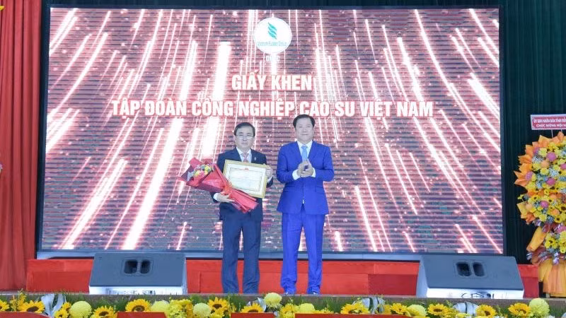 Lãnh đạo Tập đoàn Công nghiệp cao-su Việt Nam tặng giấy khen cho Tổng Công ty Cao-su Đồng Nai.