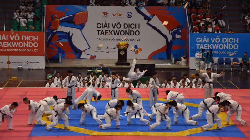 Đội tuyển Taekwondo Việt Nam biểu diễn tại lễ khai mạc.