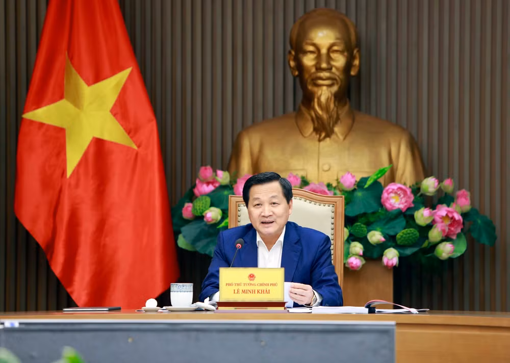 Phó Thủ tướng Lê Minh Khái phát biểu tại cuộc họp.