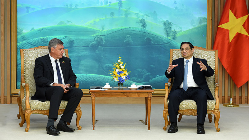 Thủ tướng Phạm Minh Chính tiếp ông Jan Jambon, Bộ trưởng-Thủ hiến vùng Flanders, Vương quốc Bỉ. (Ảnh: TRẦN HẢI)