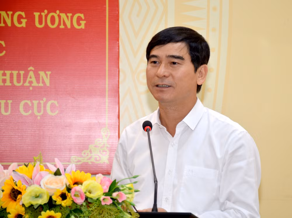 Đồng chí Dương Văn An, Ủy viên Trung ương Đảng, Bí thư Tỉnh ủy Bình Thuận phát biểu tại buổi làm việc.