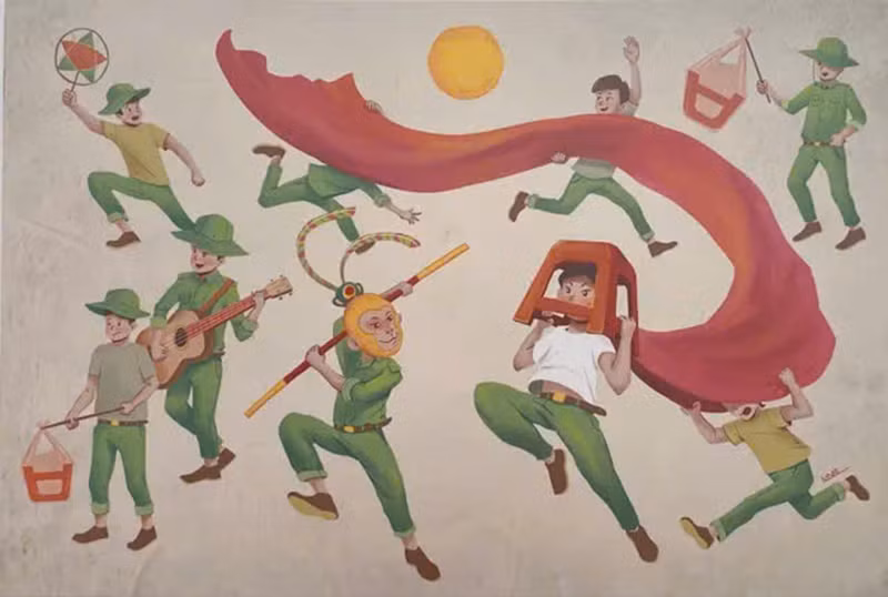 Tác phẩm "Trung thu ở quân khu" của họa sĩ Lê Đình Lộc