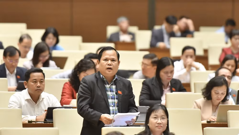 Đại biểu Nguyễn Duy Thanh - Đoàn đại biểu Quốc hội tỉnh Cà Mau phát biểu. (Ảnh: ĐĂNG KHOA)