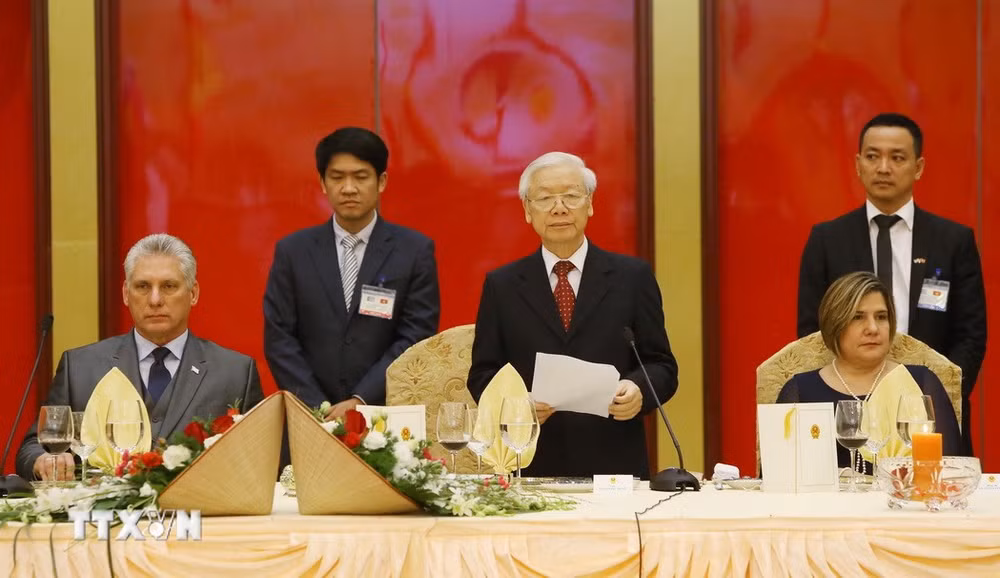Tổng Bí thư, Chủ tịch nước Nguyễn Phú Trọng phát biểu tại tiệc chiêu đãi. (Ảnh: TTXVN)
