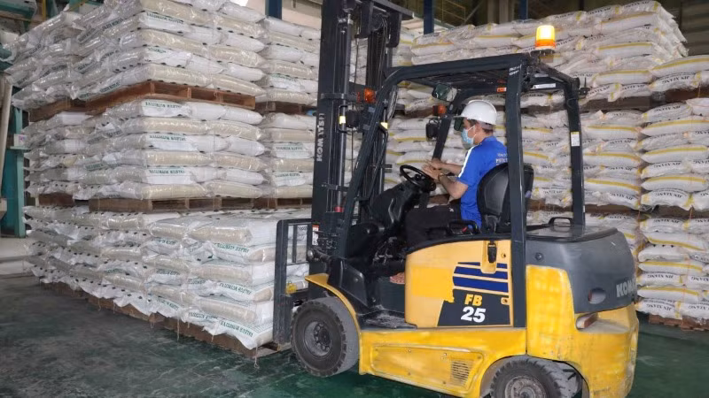 Vận chuyển gạo xuất khẩu đã được đóng bao. (Ảnh: TTXVN)