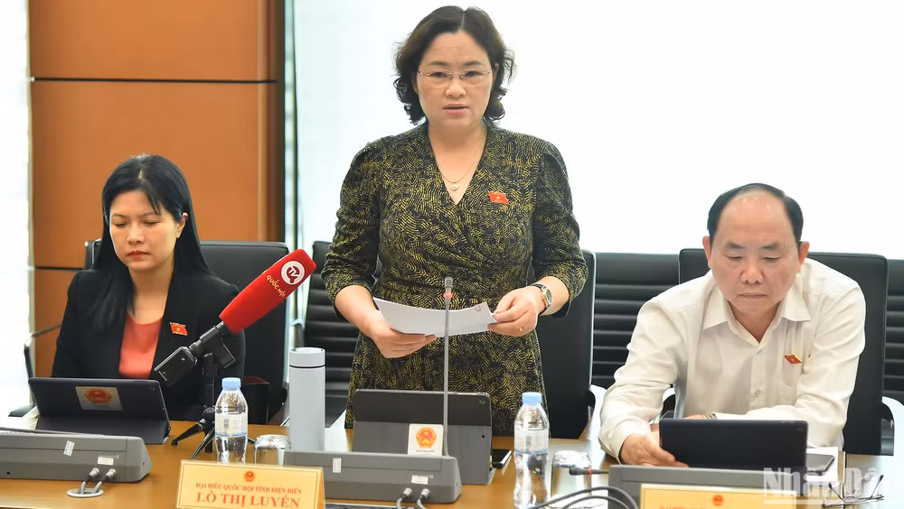 Đại biểu Lò Thị Luyến (Điện Biên) phát biểu thảo luận tại Tổ 8. (Ảnh: THỦY NGUYÊN)