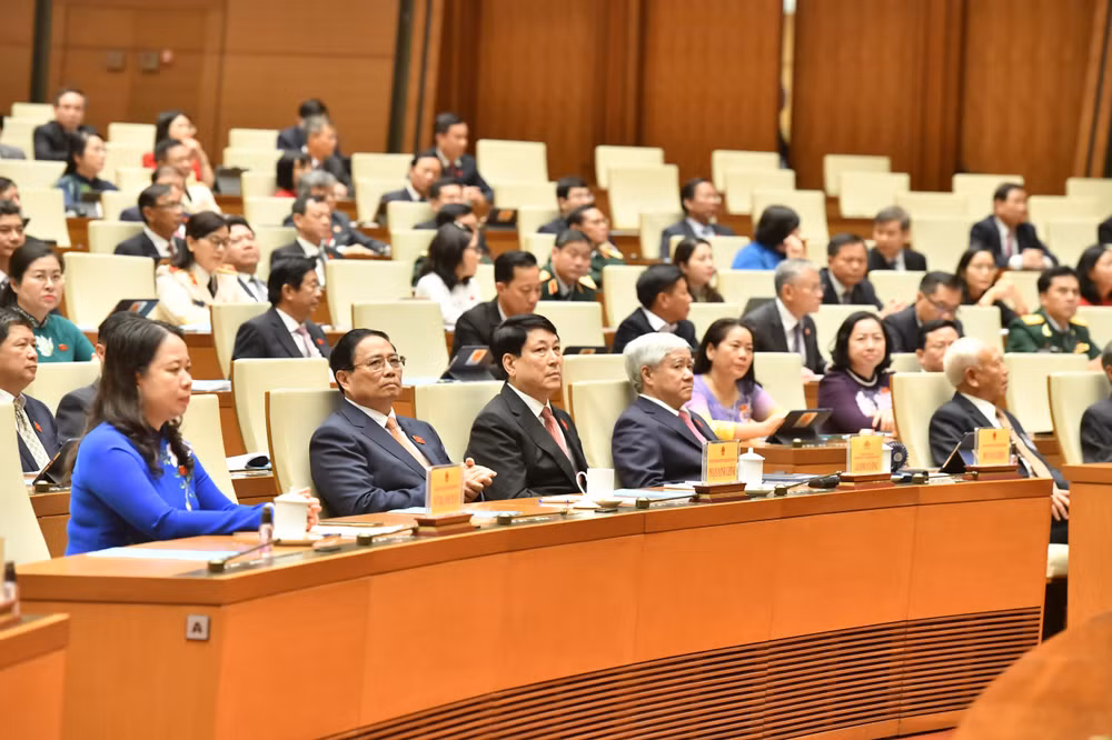 Lãnh đạo Đảng, Nhà nước tham dự phiên họp của Quốc hội sáng 20/5. (Ảnh: LINH KHOA)