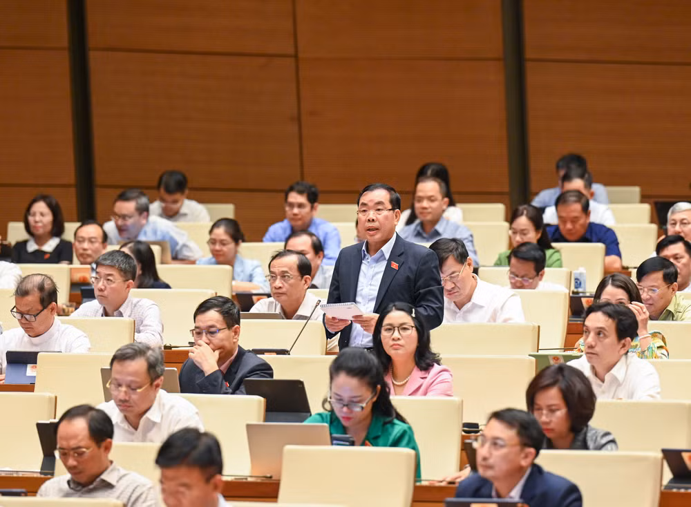 Đại biểu Nguyễn Quang Huân-Đoàn đại biểu Quốc hội tỉnh Bình Dương phát biểu. (Ảnh: DUY LINH)