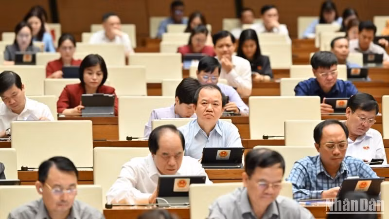 Các đại biểu Quốc hội làm việc tại hội trường. (Ảnh: THỦY NGUYÊN)