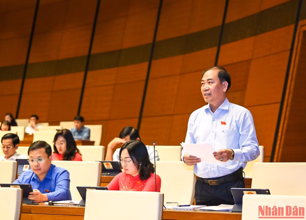 Đại biểu Nguyễn Việt Thắng (Kiên Giang) phát biểu tranh luận. Ảnh: DUY LINH