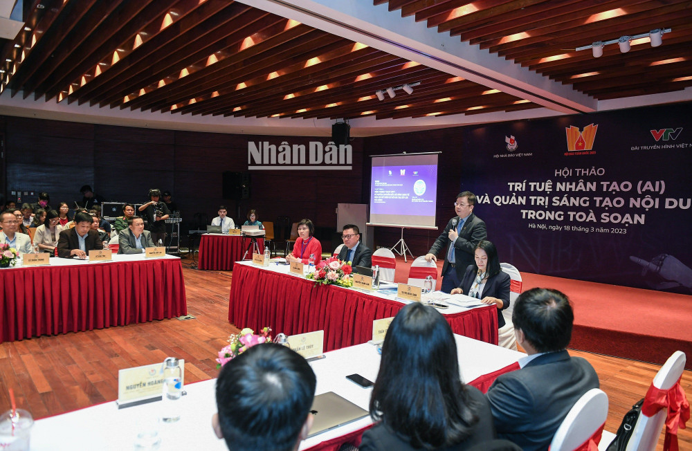 Quang cảnh Hội thảo “Trí tuệ nhân tạo (AI) và quản trị sáng tạo nội dung trong tòa soạn”. (Ảnh: THÀNH ĐẠT)